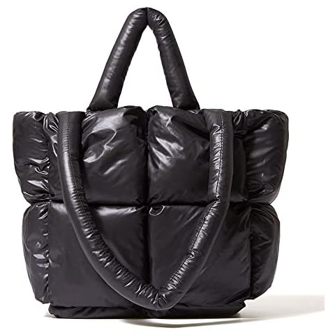 BDSX Large Puffer Shoulder Bag, Trendy Luxury Chic Quilted Cotton Padded Tote Bag Women, Winter Soft Puffer Tote Bag Nylon Down Pillow Bag Women's Handbags & Shopper Bag (Black) Cover