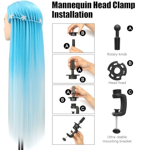 Trainingsköpfe, 28 Zoll Frisierkopf für Friseure, 100% Kunstfaser Haar Übungskopf, mit DIY Strickset und kostenlosen Tischklammern (DQ-60)