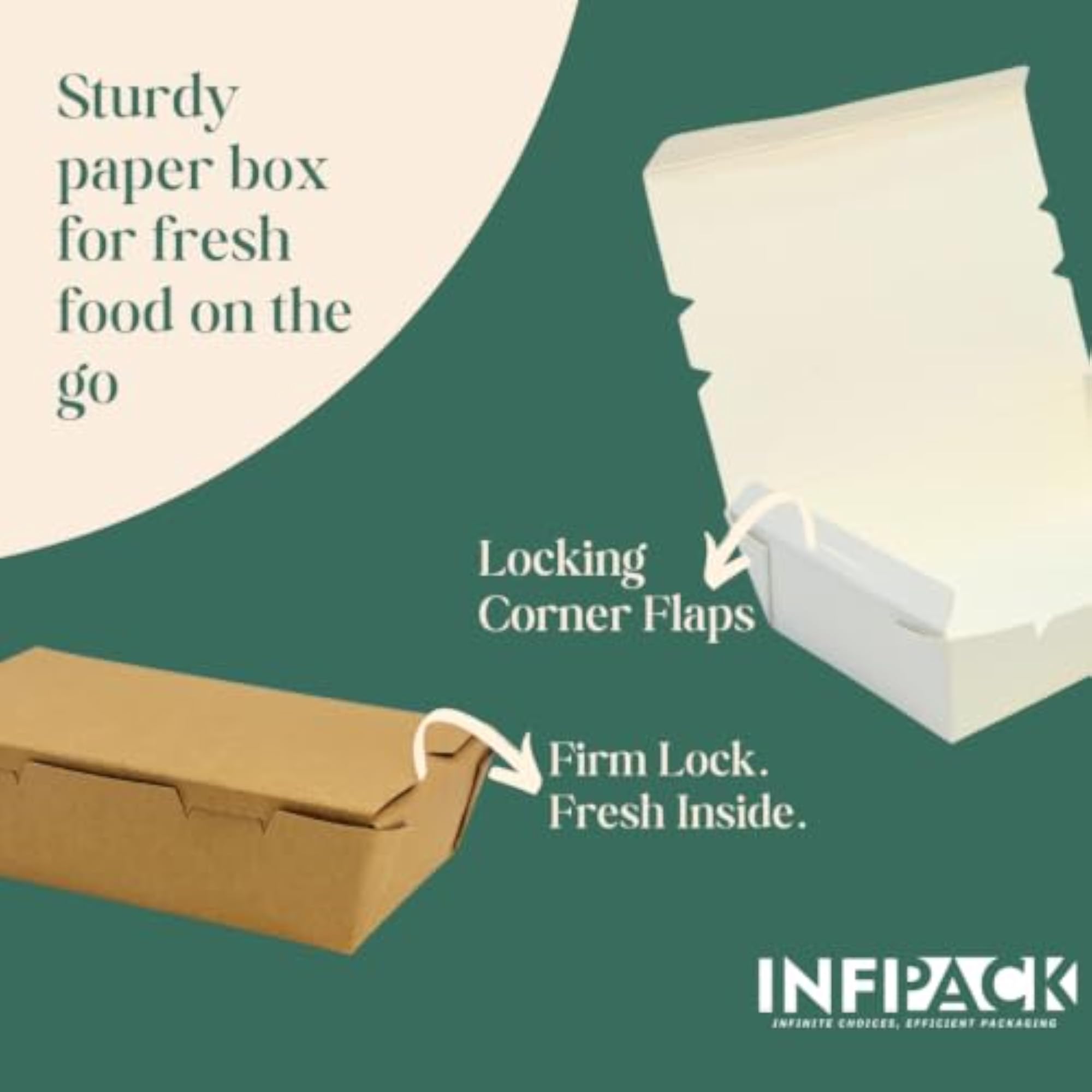 Infipack-500ML White Paper Food Box, Foldable Takeaway Container