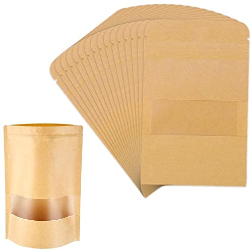 Image of Esko Stand Up Ziplock Pouch - Reusable, Airtight Kraft Paper Storage Pouch (Brown) | 120X200 (Pack Of 100) - 12 Cm, 20 Cm