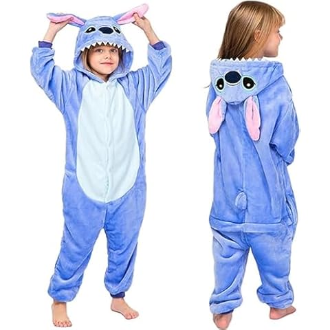 Canday Pajamas Halloween Kids One Piece Cosplay Cartoon Teens Party Stitch Jumpsuits Blue, 8-10 Years Cover