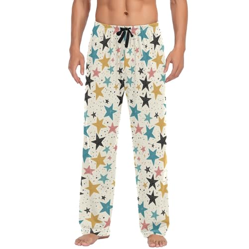 Vdsrup Men's Pajama Pants Colored Stars Pajama Pants for Men PJs Bottoms Drawstring Pockets Sleep Lounge Pants S