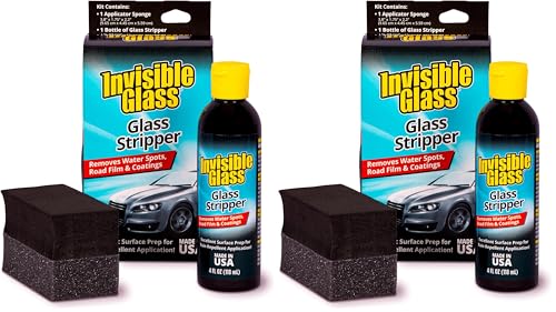 Image of Invisible Glass 91411 Glass Stripper - Hard Water Spot Remover - Strips Coatings, Waxes, Oils & Road Film - Preps Windshields for Rain Repellent & Ceramic Coating, 4 Fl Oz (Pack of 2)