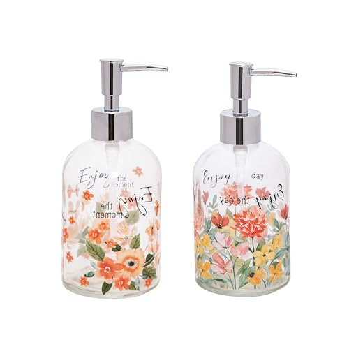 Topadorn Set of 2 17 Oz Glass Soap Dispenser with Pump, Soap Dispenser Kitchen Bathroom for Dish Soap, Hand soap