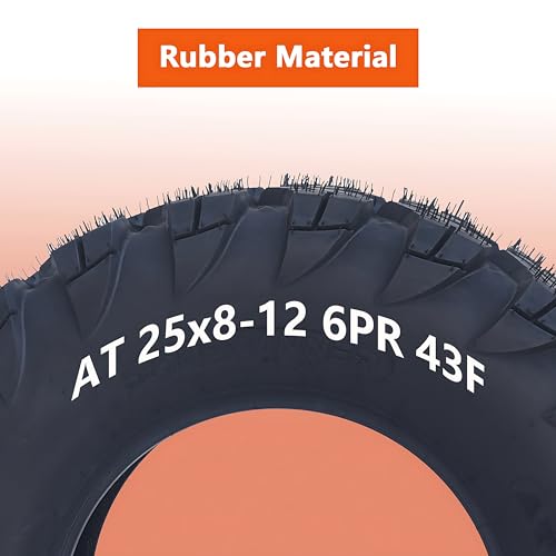 STMHOM Set of 2 ATV Tires AT25x8-12-6PR Tires, All Terrain ATV&UTV Off-Road Tires, 16mm Tread Depth (Set of 2, Tubeless)