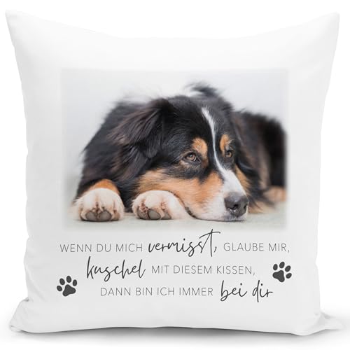 DEL MÀ Unique & Personal Andenken an verstorbenen Hund personalisiert Kissen mit Foto zur Erinnerung & Trauer Dekokissen mit Spruch Hundebesitzer Hundehalter Geschenk 40x40 cm inkl. Füllung