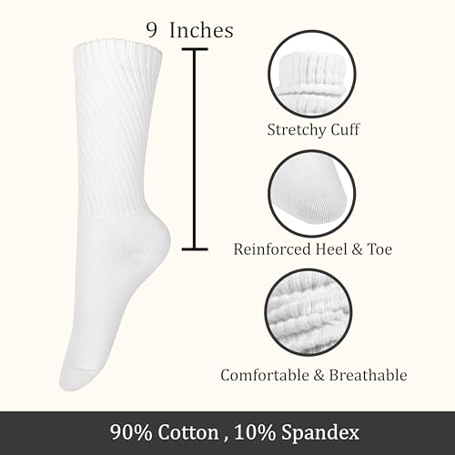Winterlace 6-Pair Scrunch Crew Slouch Cotton Womens Socks Ribbed Soft Retro Boot Calf Sock Bulk Pack4