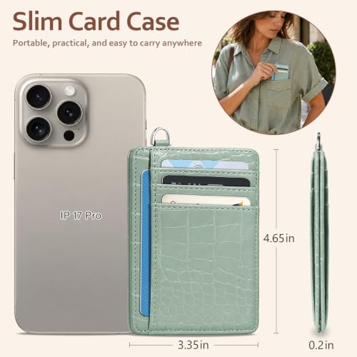 Image of Coco Rossi Crocodile Wallet Women Slim Credit Card Holder with Keychain | Luxury Wallets, Alligator Print, RFID Blocking, ID Case, Small Minimalist, Womens Girls Gift, Light Green Croc