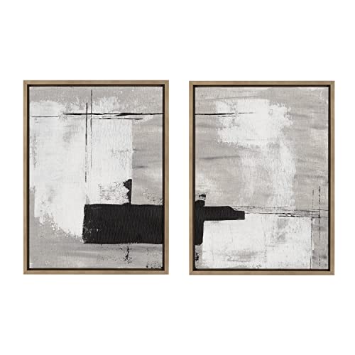 Kate and Laurel Sylvie Line 1 Left and Right Neutral Linen Framed Canvas Wall Art Set by Nikita Jariwala; 2 Piece Set 18x24 Gold; Modern Abstract Monochromatic Geometric Art for Wall by Kate and Laurel - Image 2