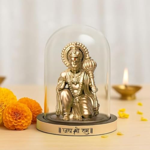 Image of Astrotalk Resin Sankat Mochan Hanuman Murti | Hanuman Idol for Car, Home, & Mandir | Removes Obstacles, Brings Peace & Protection | 3D Printed Hanuman Ji Ki Murti in Borosilicate Dome, Gold