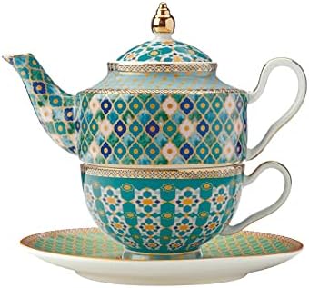 Maxwell & Williams Teas & Cs Kasbah Teapot and Cup Set for 1 with Infuser in Gift Box, Porcelain, 380 ml, Mint Green