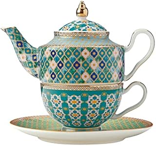 Maxwell & Williams Teas & Cs Kasbah Teapot and Cup Set for 1 with Infuser in Gift Box, Porcelain, 380 ml, Mint Green