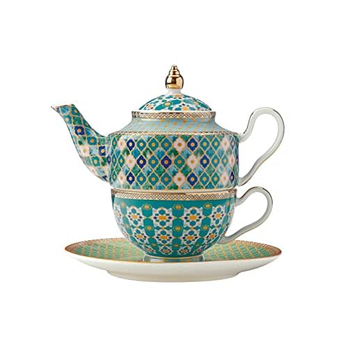 Maxwell & Williams HV0115 Teas & C's Kasbah - Juego de té para tetera y taza con infusor en caja de regalo, porcelana, verde menta, 380 ml