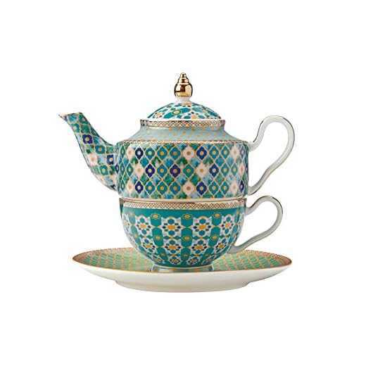 Maxwell & Williams HV0115 Teas & C's Kasbah - Juego de té para tetera y taza con infusor en caja de regalo, porcelana, verde menta, 380 ml