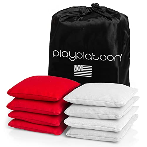 Play Platoon Weather Resistant Cornhole Bags - Set Of 8 Regulation Corn Hole Bean Bags - Red & White - Durable Duck Cloth Corn Hole Bags For Tossing Game, Includes Tote Bag #TOP16