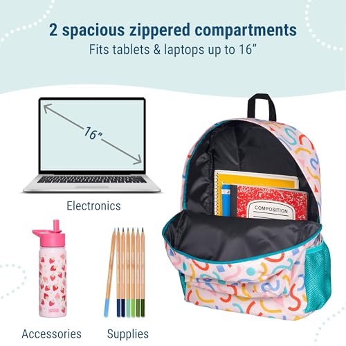 Wildkin Kids 16 Inch Elementary School Backpack for Girls – Durable Padded Bag with Adjustable Straps for School, Travel & Everyday Use, Multiple Pockets, Ages 6–13 – Confetti Peach by Wildkin - Image 5