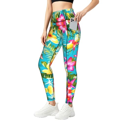 Leggings hawaianos con bolsillos de mujer elásticos de entrenamiento