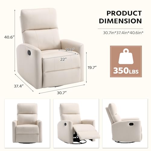 Image of HAOMARKETS Swivel Rocker Recliner Chair Set of 2, Manual Fabric Glider Rocking Recliners for Adults, 360 Swivel Nursery Reclining Sofa with Padded Backrest for Living Room, White