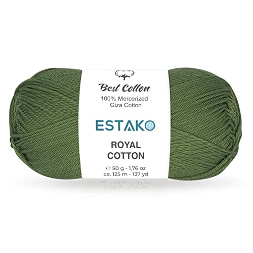 Image of Estako Royal Cotton, 100% Mercerized Giza Cotton Yarn, Soft, Super Fino 1 for Crochet and Knitting 1.76 Oz (50g) / 137 Yrds (125m) (5062)