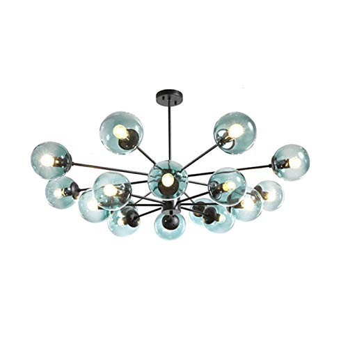 Suspension pour salon et chambre au style industriel vintage noir et bleu à 12 lumières