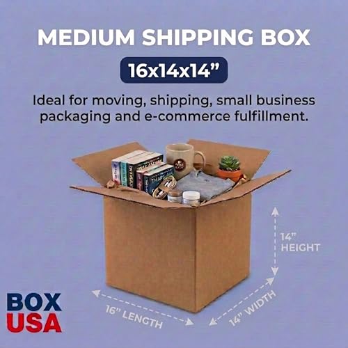 Image of BOX USA Shipping Boxes 16 inchL x 14 inchW x 14 inchH, 25-Pack Medium Corrugated Cardboard Boxes for Shipping, Mailing, Packing, Packaging and Storage