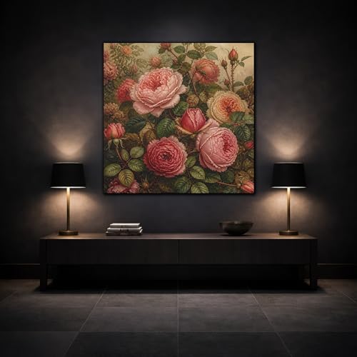 Cadre déco fleurs rétro rose et vert avec châssis épais - 3