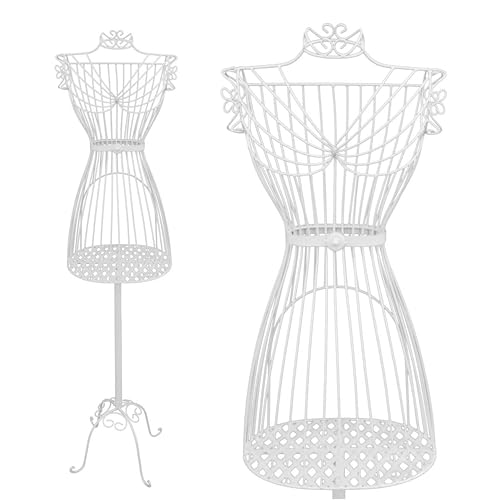 PrimoLiving mannekäng Gracia i metall i vitt med förvaringsfack - mannekäng för vintageklänningar - perfekt som kvinnlig mannekäng eller klädställ - P-09901