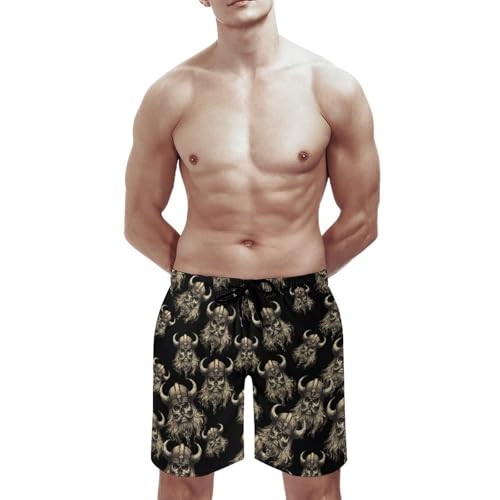 Skull Vikings Mens Swim Trunks Quick Dry Beach Swimming Shorts with Mesh Lining and Pockets2