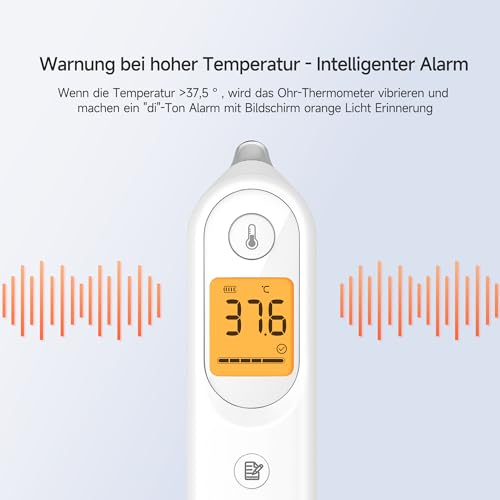 yuwell Fieberthermometer für Kinder und Erwachsene | Medizinisches Ohrthermometer, Baby- und Kinderfreundlich | Messung in Sekunden, Hohe Temperatur Warnung, Großes Display, 7 Messwertspeicher