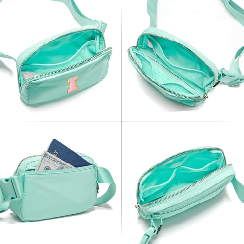 Gitus Belt Bag Fanny Pack Crossbody Bags with Initial Letter Patch Cute Stuff Birthday Gifts for Teenager Girls Trendy Preppy Stuff for Teen Girls Cool Stuff for Teens (Mint Green-I)