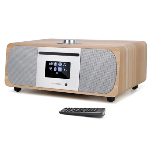LEMEGA M5P Equipo de música(Reproductor de CD, Radio Dab por Internet,Dab+,FM, Transmisión Bluetooth,Spotify Connect,AUX,USB, Alarma Sleeptimer,mandos a Distancia),Roble Blanco