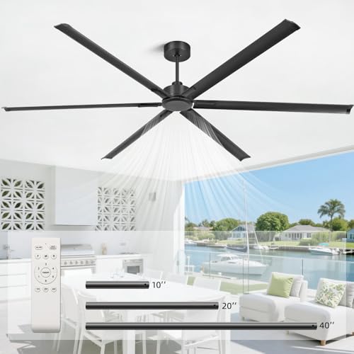 YYEHON 108 Inch Large Industrial Ceiling Fans, HVLS Commercial Black Fan with DC Reversible Motor, 6 Reversible Blades, 3 Downrods, 6-Speed Remote Control, for Shop Gym Garage Warehouse by YYEHON - Used condition - US$274.07