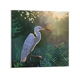 Summer Heron Posters Green Wall Art Canvas Posters Prints Picture for Living Room Bedroom Office Kit