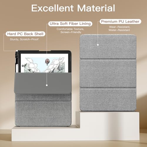 Image of MoKo Stand Case for 11 inch Kindle Scribe (3rd Generation -2025) & Kindle Scribe Colorsoft (1st Generation 2025) - Premium Leather Trifold Stand Cover with Pen Holder, Auto Sleep /Wake, Denim Gray