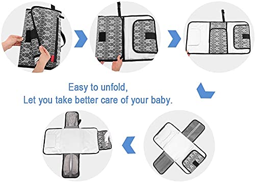 Lekebaby Portable Nappy Changing Mat Travel Baby Change Mat with Wipe-Pocket and Head Cushion, Grey - Image 6