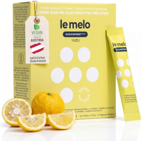 le melo Elektrolytgetränk Yuzu zuckerfrei Getränkepulver 20er mit Kreatin | 1.000+ mg Elektrolyte, Vitamine & Mineralstoffe - optimierte Wasseraufnahme - für Sport, Alltag & Erholu