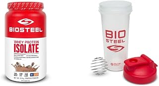 BioSteel Whey Protein Isolate Powder, Grass-Fed and Non-GMO Post Workout Formula, Chocolate, 24 Servings & BioSteel Shaker Cup with Wire Whisk Blender Ball, 24 Ounce