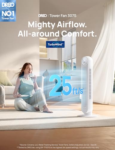 Miniatura 2 de Dreo Ventilador De Pie Silencioso, Ventilador De Torre Con Velocidad De 7,6 M S, 4 Velocidades, Rotación De 90 , Temporizador De 8 Horas, Pantalla Led Y Mando A Distancia Incluido. Blanco. Alexa