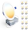 Ensenior 12 Unidades 6 Pulgadas Luz de Techo LED Empotrada, 5CCT, 1200LM 12W 120V | 2700K-5000K Seleccionable, Regulable 5%-100%, Downlight Wafer Ultra Delgado Sin Caja con Caja de Conexiones, Clasificación de Humedad, ETL y FCC e IC 2