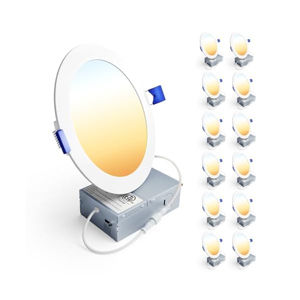 Ensenior 12 Pack 6 Inch LED Recessed Ceiling Light, Dimmable, 2700K-5000K 5CCT, 1050LM 12W 120V, High Brightness Canless Wafer Downlight – ETL&FCC&IC