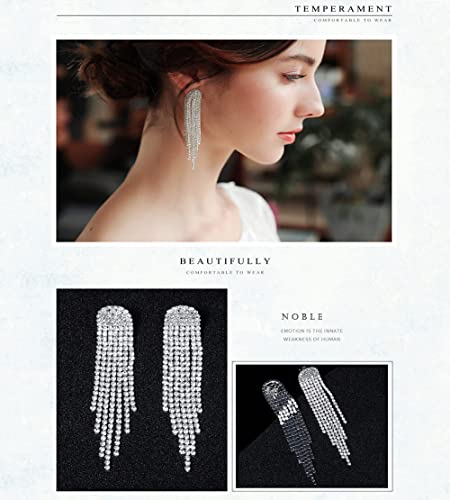 Uongeod Waterfall Bridal Tassel Boho Rhinestone Earrings for Women Girls