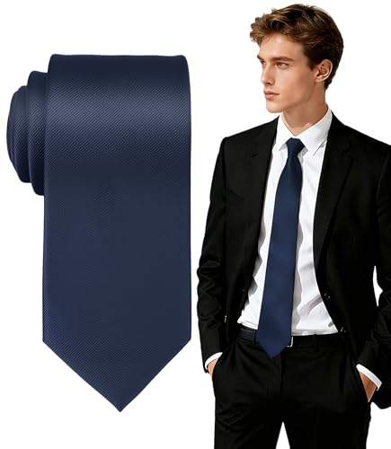 FIXSMITH Mens Navy Blue Tie Navy Tie for Men Solid Color Neckties Mens Neck Ties Formal for Wedding Business Graduation& Party 3.15 Wide