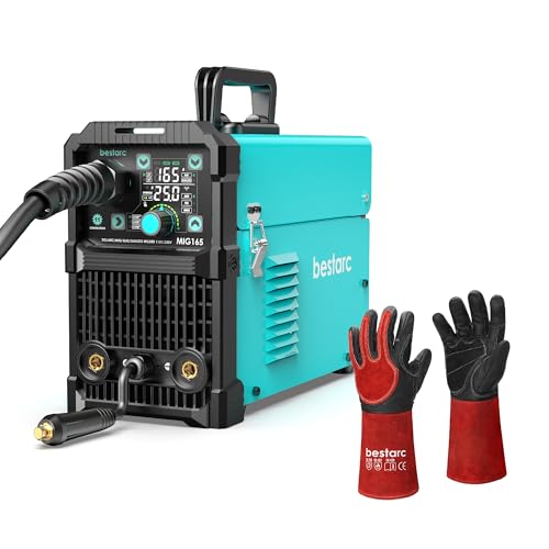 Image of bestarc MIG165 Gas/Gasless Flux Core MIG Welder, Leather Forge MIG Welding Gloves, Red