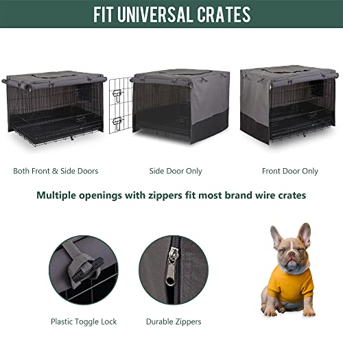 Rachmi Privacy Dog Crate Cover 48 Inch, Durable 600D Canvas Water Resistant Windproof Pet Kennel Cover for Universal Wire Crate with Double Doors, (49”Lx31”Wx33”H, Gray/Black) by Rachmi - Image 5