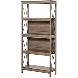 Estanterias Metalicas Reforzadas Precios HOMCOM Estantería Librería de 4 Niveles con Laterales Reforzados de Metal para Sala de Estar Oficina Estudio 80x32x167,5 cm Marrón Rústico