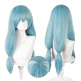 Lshpresx Kaisen Mahito Wig Cosplay Costume Wigs Blue Long Anime Synthetic Hair with Free Wig Net