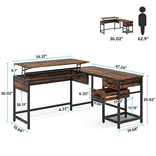 Little Tree L-Shaped Computer Desk With Lift Top, Large, Brown #TOP2
