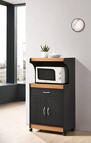 Hodedah Microwave Kitchen Cart, Black-Beech - Thumbnail 2