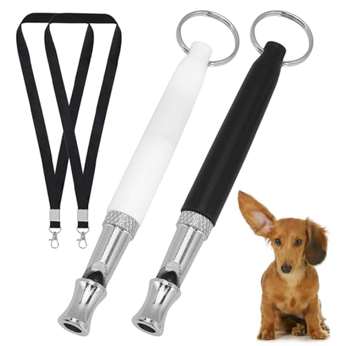 2 Stück Hundepfeife Rütter Rückruf,Hundepfeife Hochfrequenz Lautlos,Erziehungshilfen für Hunde Pfeifen,Hundepfeifen Armband,Trillerpfeife Hund,Metall Dog Whistle mit Schlüsselband(Schwarz und Weiß)