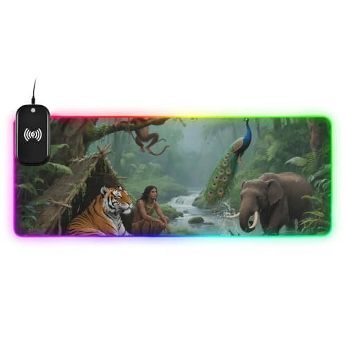 Tapis de souris lumineux 90x40 cm au motif jungle primitive tribal antidérapant